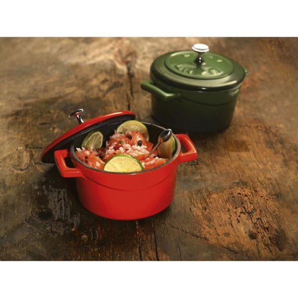 Кастрюля для подачи 14 см 500 мл круглая с крышкой чугун. красная LAVA