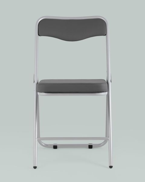Складной стул Джонни экокожа серый каркас металлик