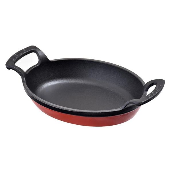 Сковорода для подачи на дерев. подст. 19*14 см овальная красная чугун 2 ручки LAVA