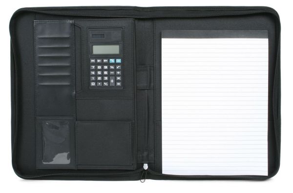 Папка А4  с калькулятором и блоком черная, нейлон