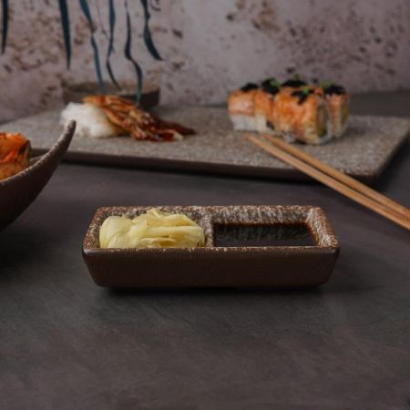 Соусник  44 мл 11,5*7*2,5 см прямоуг. двойной фарфор Brown Untouched Taiga P.L. Proff Cuisine [1]