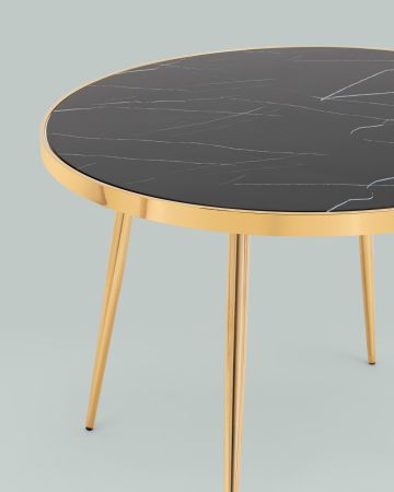 Стол обеденный Гелиос 100*100 стекло черный мрамор сталь золото