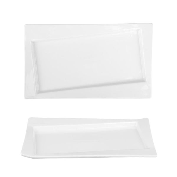 Блюдо прямоугольное 24,5*14,3 см h2,5 см со смещенным дном Asymmetry белое фарфор P.L. [4]