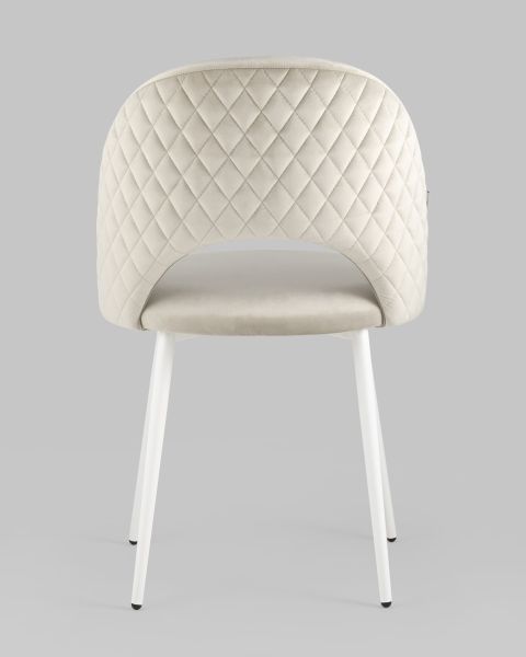 Стул Меган NEW велюр с ромбами бежевый белые ножки