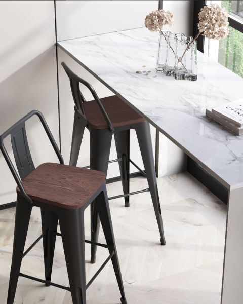 Стул барный TOLIX WOOD со спинкой черный глянцевый