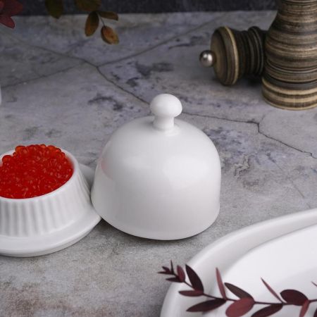 Масленка икорница 30 мл d 8,8 см h8 см с крышкой белая фарфор NEW P.L. Proff Cuisine [1]