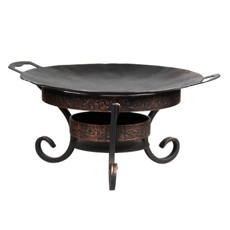 Сковорода для подачи саджа 34,5 см вороненая 2 ручки + подставка бронза сталь N5000 P.L.