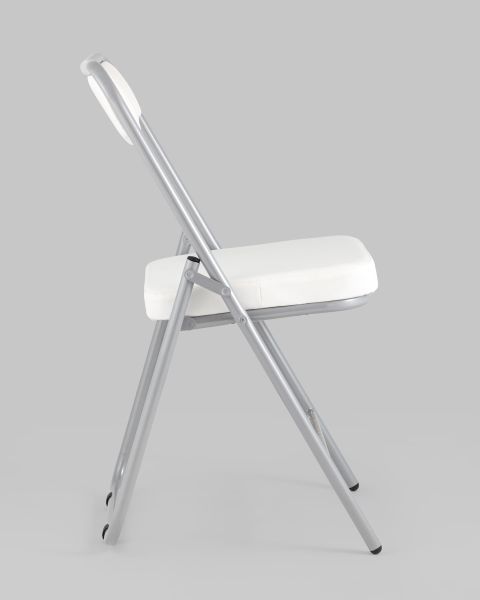 Складной стул Джонни экокожа белый каркас металлик