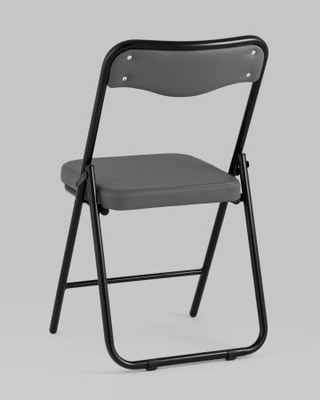 Складной стул Джонни экокожа серый каркас черный матовый
