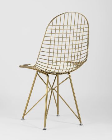 Стул обеденный Eiffel золотой с белой подушкой