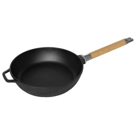 Сковорода d=28 см. h=6,5 см. 3,45 л. чугун. глубокая со съем дерев. ручкой /1/8/