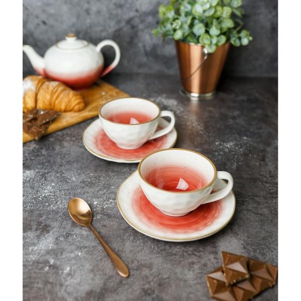 Чайная пара 240 мл d 10 см h5 см красная фарфор "The Sun Eco" P.L. Proff Cuisine [1]