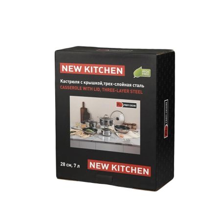 Кастрюля  7 л 28/25,5*19,5 см с крышкой New Kitchen Honeycombs нерж. с антиприг. покр. ИНДУКЦИЯ
