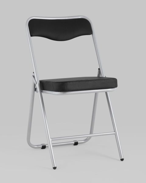 Складной стул Джонни экокожа черный каркас металлик