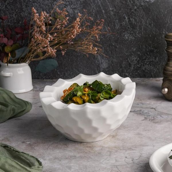 Салатник  700 мл d 20 см h19,5/11,5 см Crush Honeycombs белый фарфор P.L. Proff Cuisine [2]
