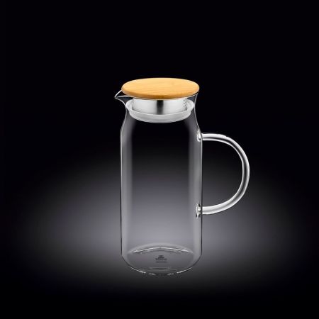 Кувшин 1 л. d=85 мм. h=210 мм. с крышкой бамбук + сетка нерж Термостекло Wilmax /1/18/