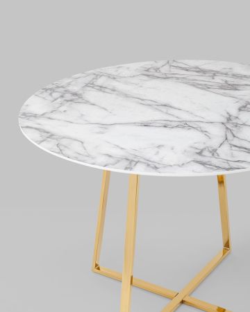 Стол обеденный Дакота 100*100 белый мрамор ножки золото