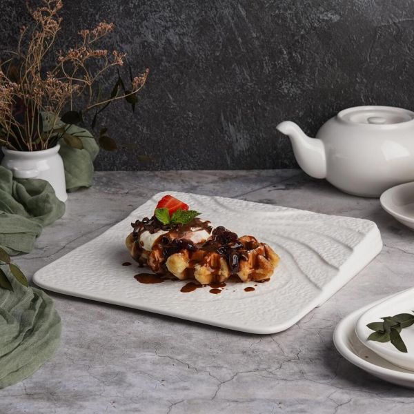 Тарелка 25*25 см h2,8/1 см квадратная борт лесенка Oyster белая фарфор P.L. Proff Cuisine [6]