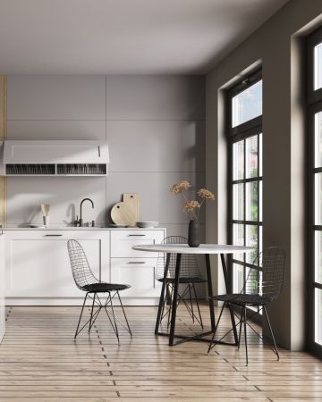 Стол обеденный Дакота 100*100 белый мрамор ножки черные