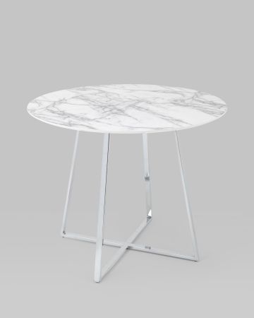 Стол обеденный Дакота 100*100 белый мрамор ножки хром