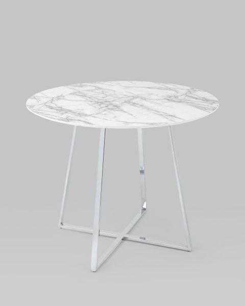 Стол обеденный Дакота 100*100 белый мрамор ножки хром