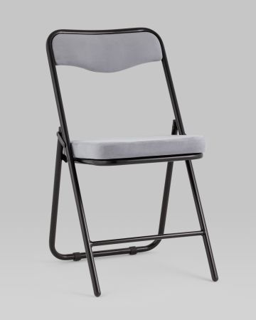Складной стул Джонни велюр серый каркас черный матовый