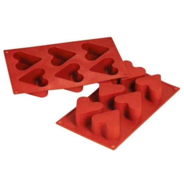 Форма кондитерская "Сердце" 6 ячеек d 65 мм, h 40 мм силикон (30*17,5 см) P.L.