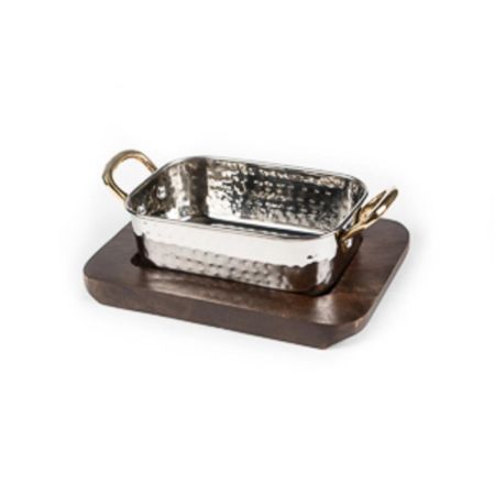 Сковорода для подачи на дерев. подст. 14,5*9,5*4,7 см Dents прямоуг. нерж. 2 ручки золото P.L.