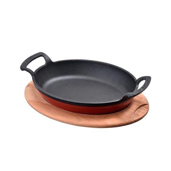 Сковорода для подачи на дерев. подст. 19*14 см овальная красная чугун 2 ручки LAVA