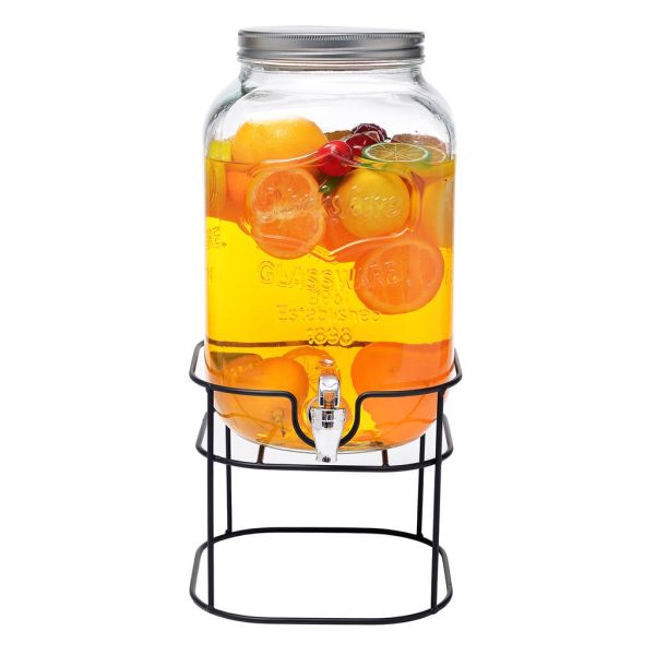 Банка емкость с краном 8 л стекло на металл подставке 21*21*44 см P.L.