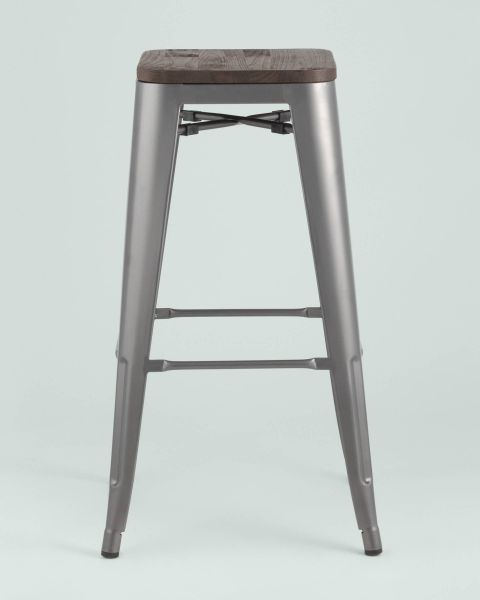 Стул барный TOLIX WOOD серебристый матовый