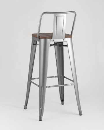 Стул барный TOLIX WOOD со спинкой серебристый матовый