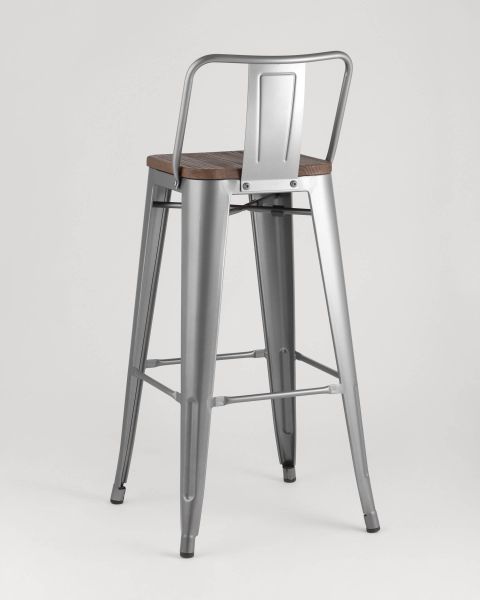 Стул барный TOLIX WOOD со спинкой серебристый матовый