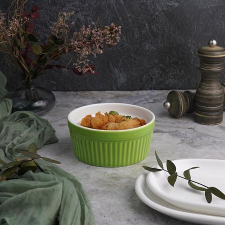Салатник соусник для подачи 400 мл d 12 см h5,5 см круглый зеленый Рамекин фарфор P.L. [6]