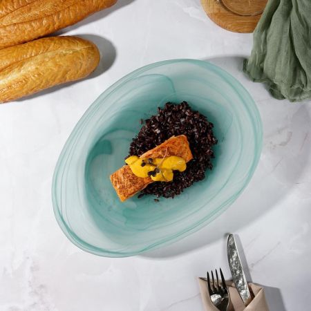 Салатник 800 мл 28*21 см h4,4 см овальный Green Sky матовое стекло P.L. Proff Cuisine [6]