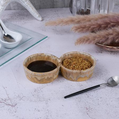 Соусник 130*130 мл двойной 15,7*7,8 см h3 см круглый керамика Light Brown Frutti di Mare P.L. [1]