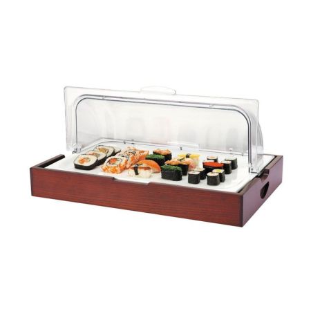 Поднос для выкладки 53*32,5*23,5 см фарфор на дерев. подставке с пласт. Roll-top крышкой SUNNEX